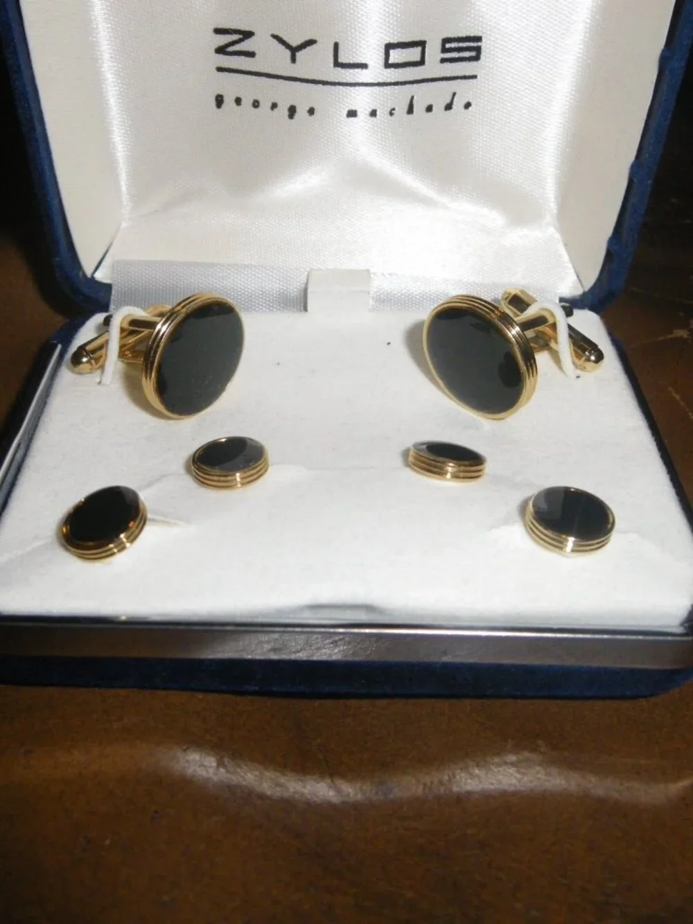 Zylos George Machado Gold Tone & Onyx Cufflinks w/ Tux Shirt Studs New in Box